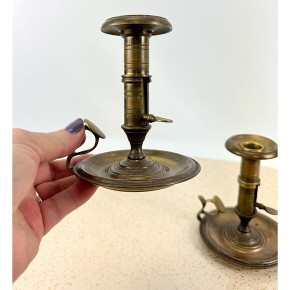 Vintage brass candlesticks, pair of adjustable push up candleholders - Picture 2 of 10